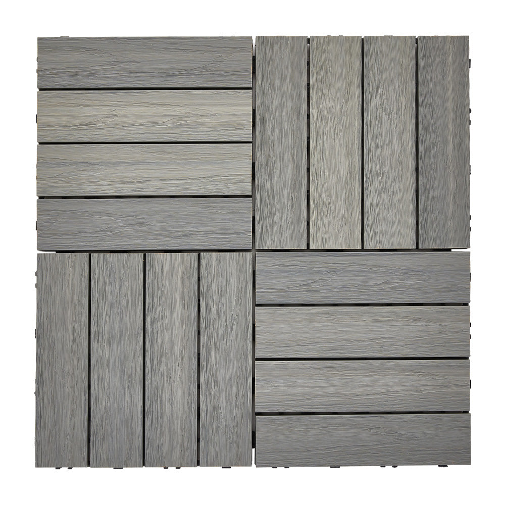 11pcs Interlocking Wpc Deck Tiles, 30x30cm Outdoor Wood-plastic Composite Patio Flooring, Slip-resistant Garden Balcony Tiles | Grey