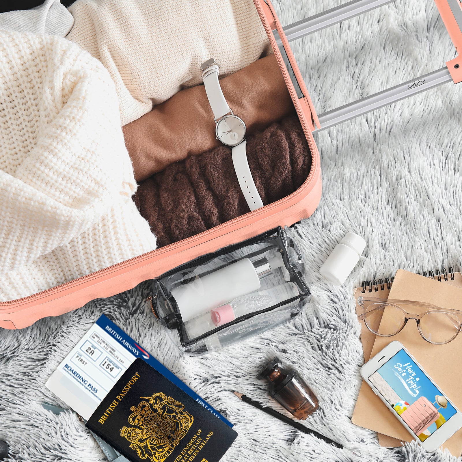 55x40x20cm Lightweight Luggage Hard Shell Cabin Suitcase 60+ Airlines Approved - Carry On Case - 4 Wheels | 55 x 40 x 20cm | Rose Gold