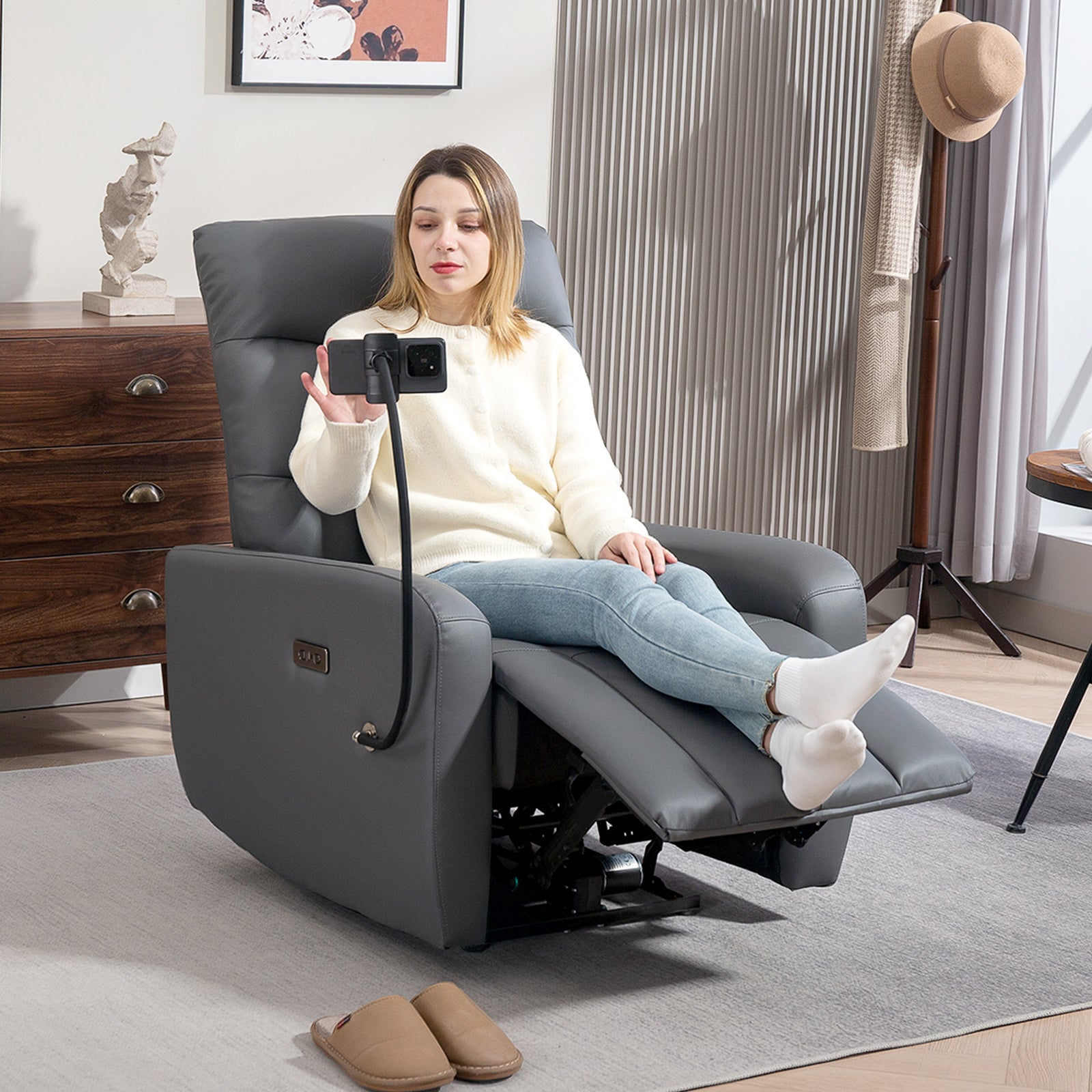 HOMCOM Electric Recliner Chair With Phone Holder, Usb Charge Port