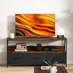 Tv Cabinet, Tv Console Unit With 3 Foldable Linen Drawers | Brown