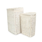White Oatmeal Cotton Lined Corner White Wash Laundry Baskets | Large | White