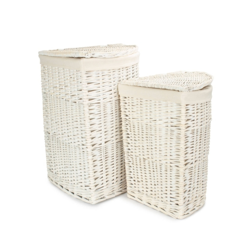 White Oatmeal Cotton Lined Corner White Wash Laundry Baskets | Large | White