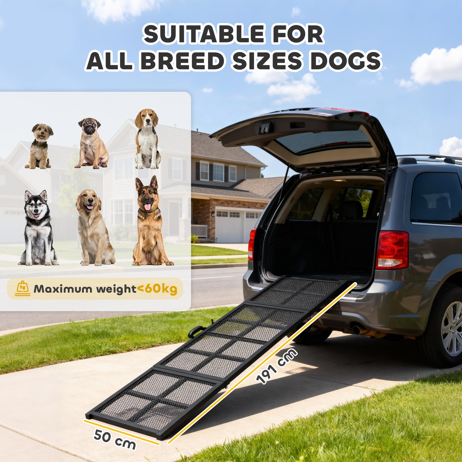 191 X 50cm Dog Ramp For Car, Pet Stairs For Large Dogs, For Suvs