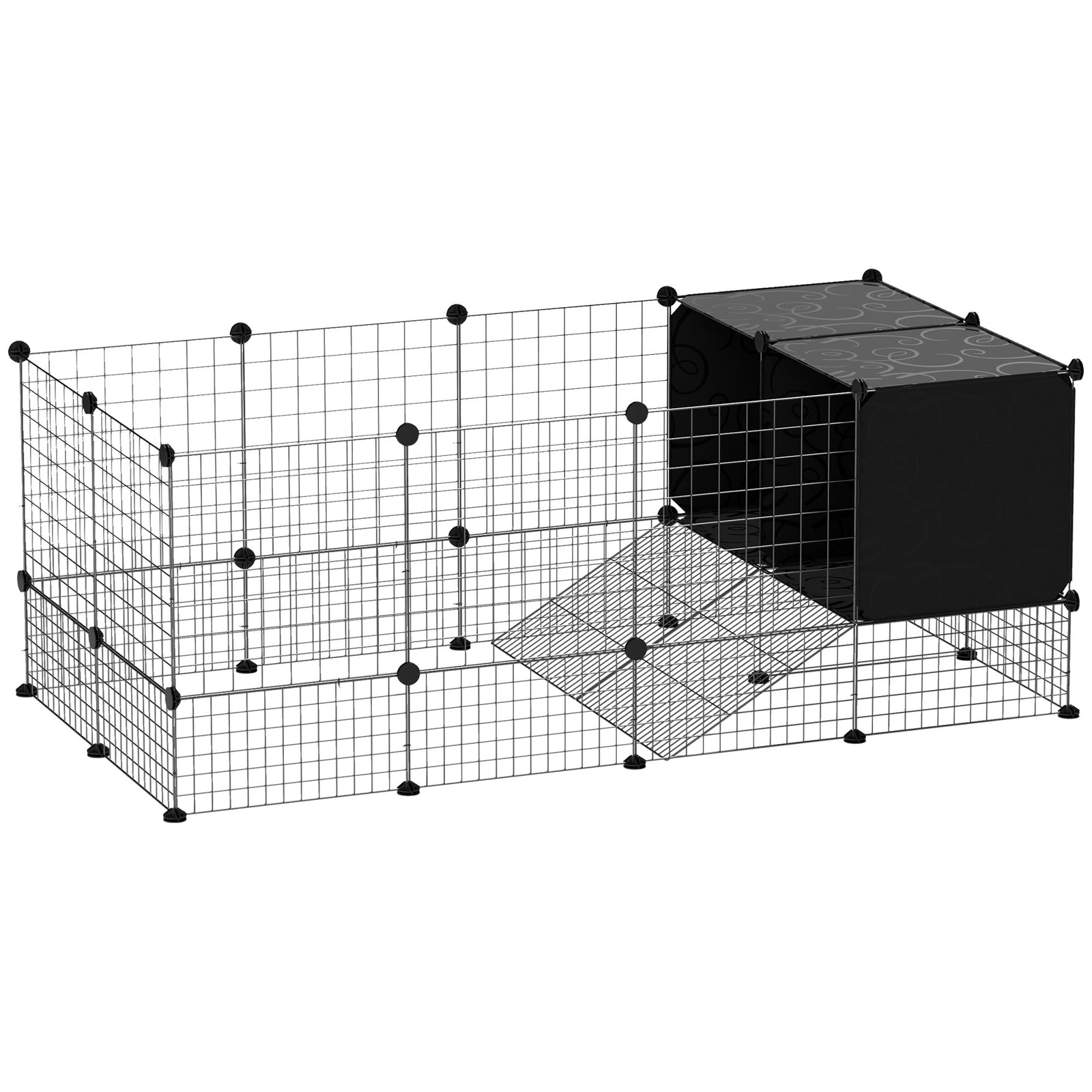 Pawhut Diy Small Animal Cage W/ Elevated Huts For Guinea Pigs, Rabbits