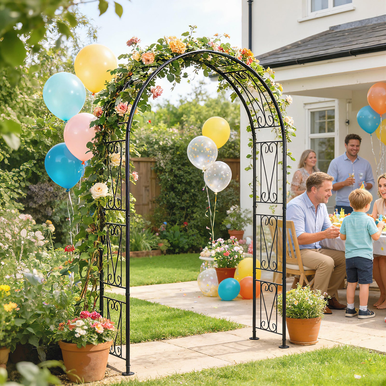 Outsunny Garden Arch, Rose Arch, Black
