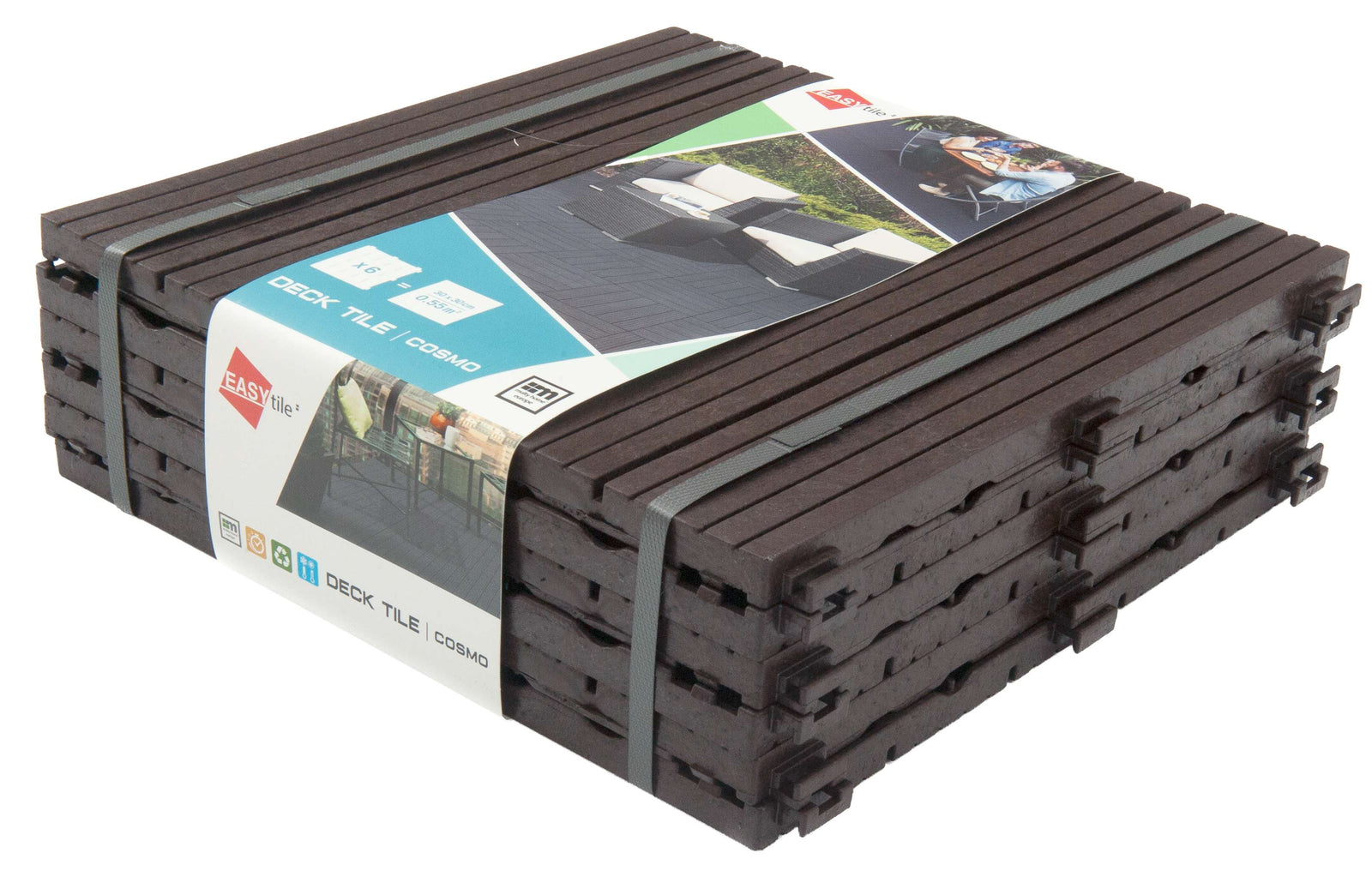 Pack Of 10 Cosmo Garden Patio Cosmopolitan Interlocking Decking Tiles | Brown