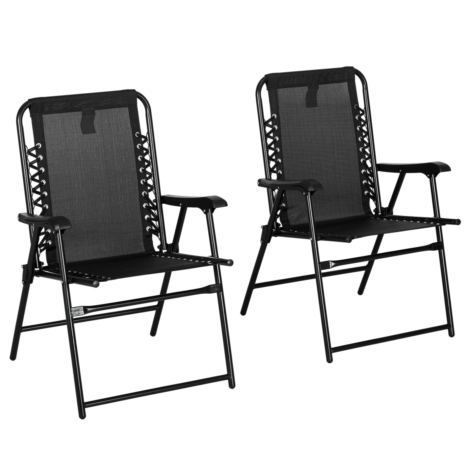 2 Pcs Patio Folding Chair Set, With Armrest, Breathable Mesh | Black
