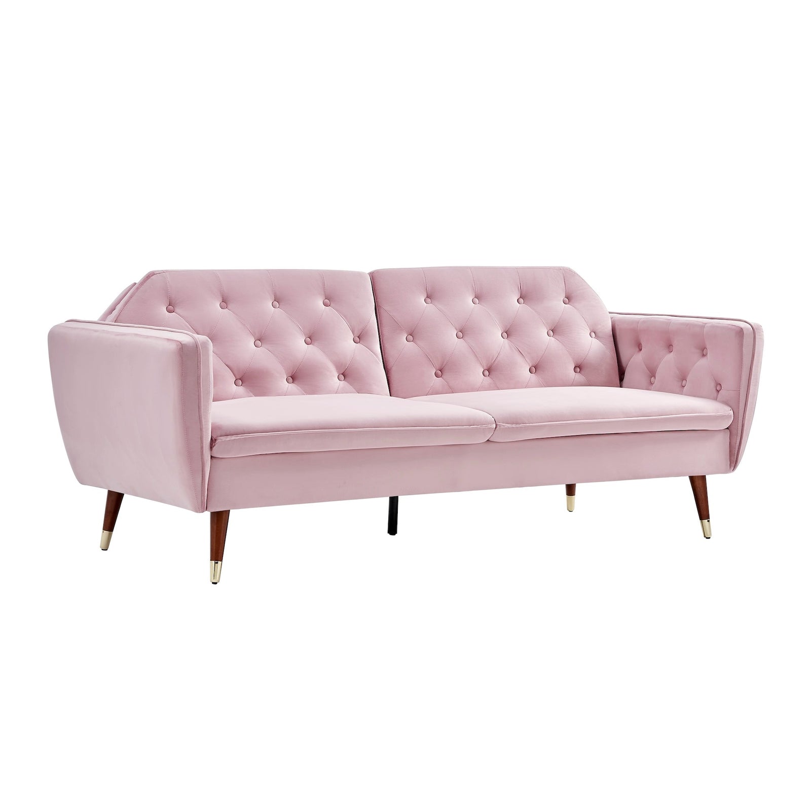 Velvet Click Clack Button Back Sofa Bed - 3 Seater | Pink