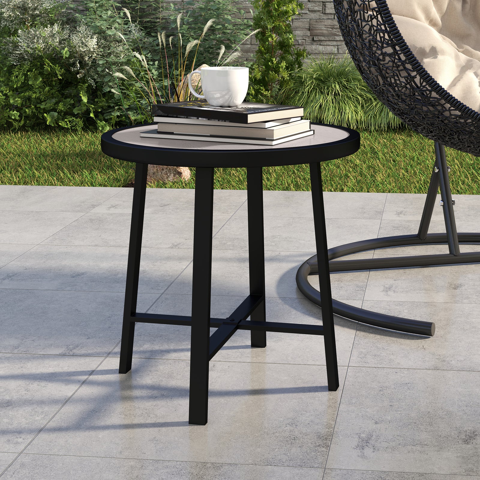 50.5cm Round Garden Table W/ Spc Tabletop | Gray