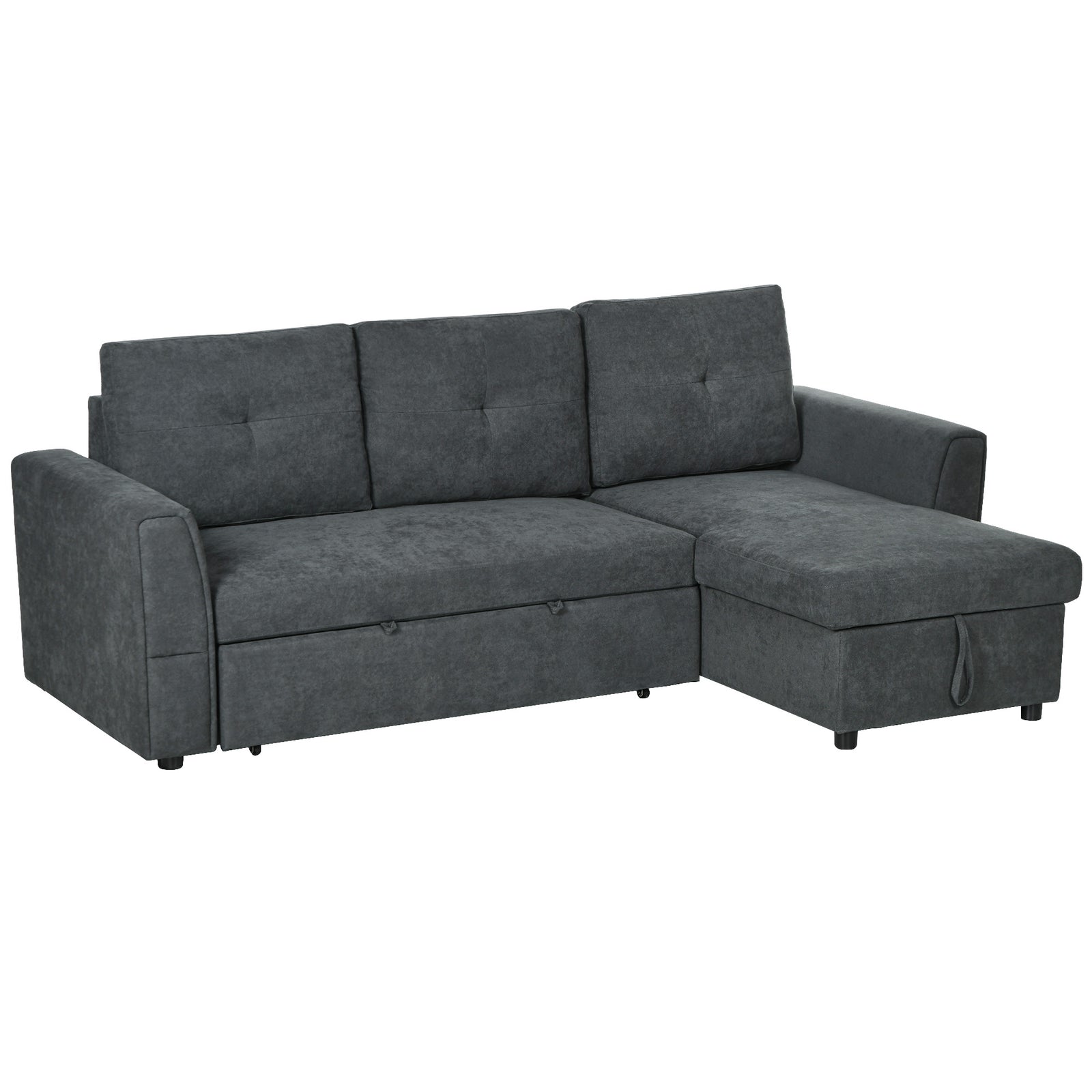 3 Seater Sofa Bed Convertible Pull Out Sofa With Storage | One Size | Dark Gray