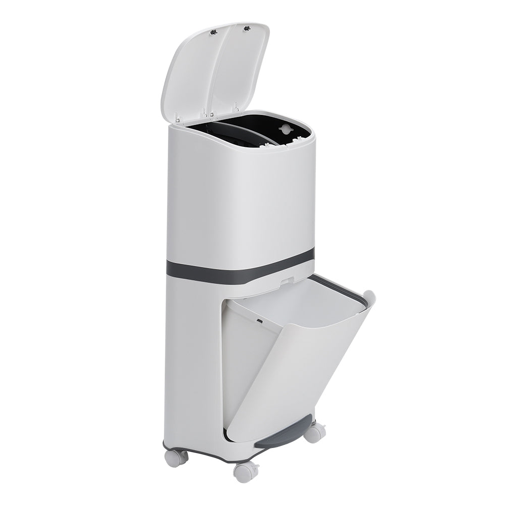 48l Double-layer Step-on Rubbish Bin With Odour Seal And Removable Liner, White