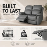 Manual Recliner Sofa 2 Seater Faux Leather | Grey
