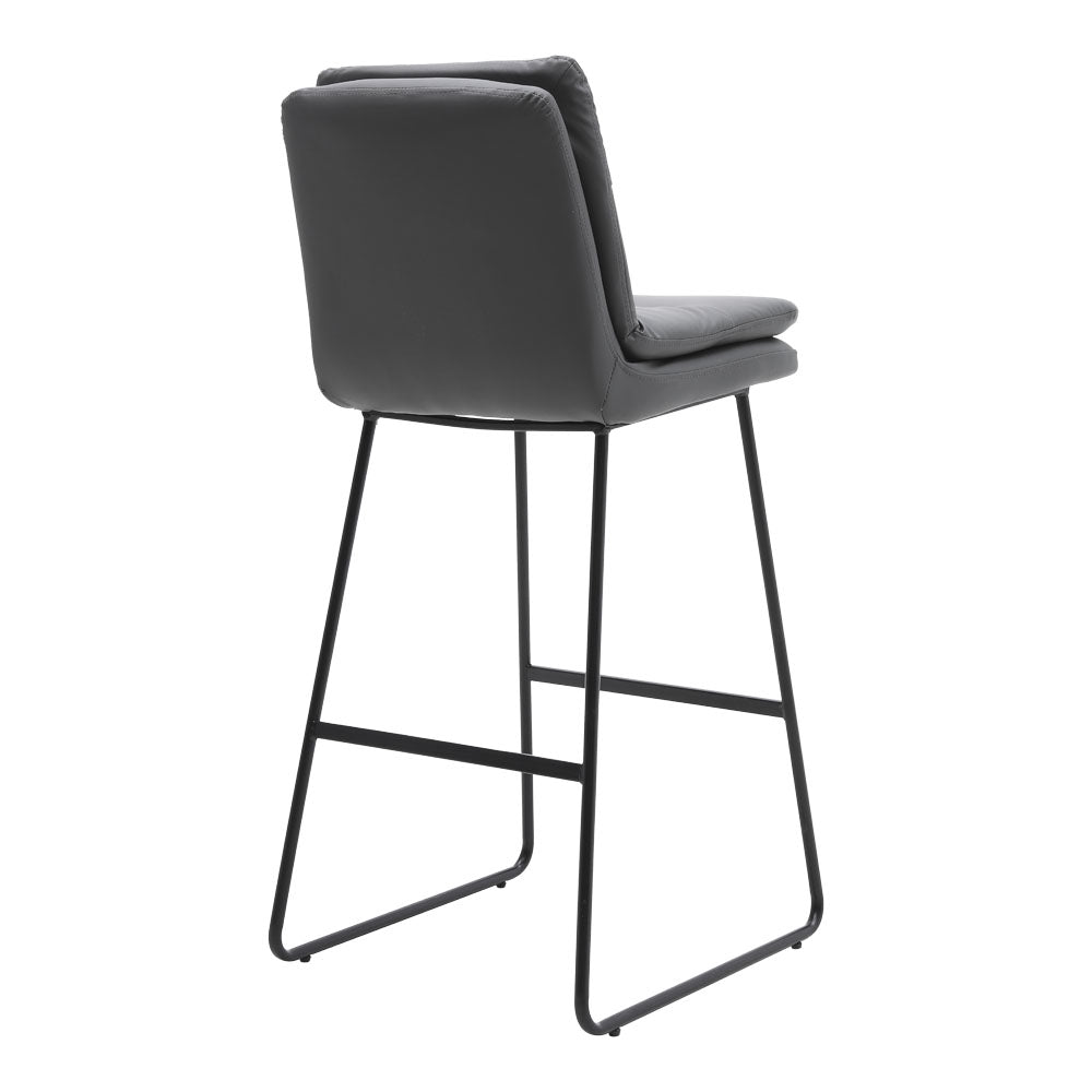 Set Of 2 Pu Leather Bar Stools – Modern Counter Chairs With Double-layer Cushion & Black Metal Legs | Grey