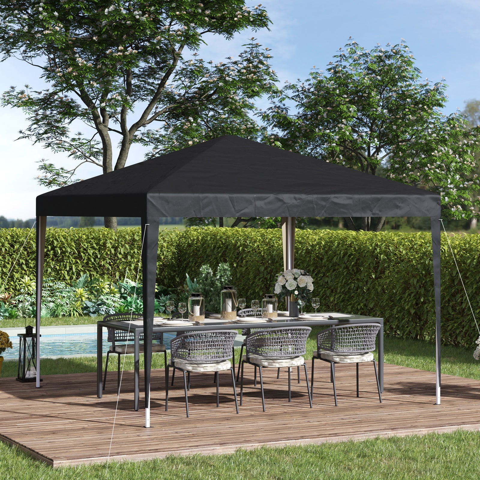 3 X 3m Garden Pop Up Gazebo Height Adjustable Marquee | Black