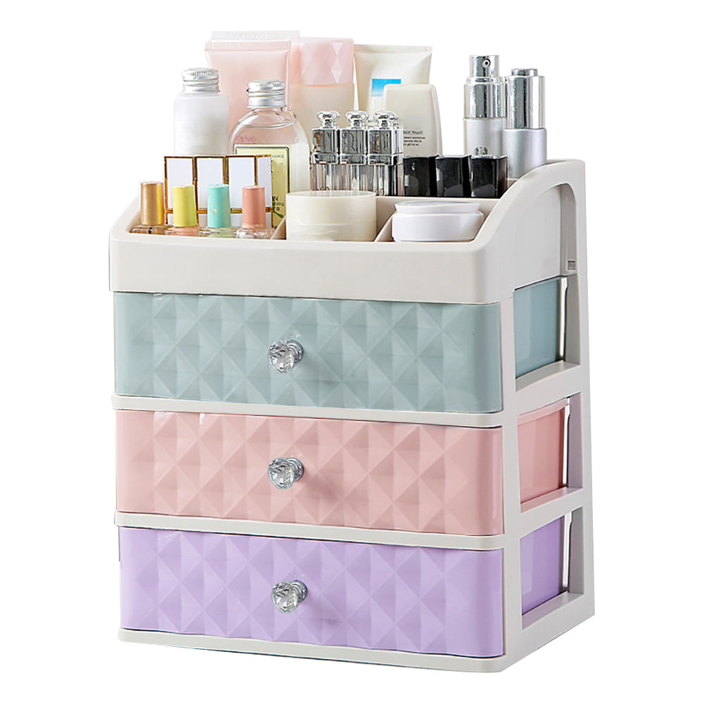 Multi-colour Plastic Makeup Organizer With 3 Drawers