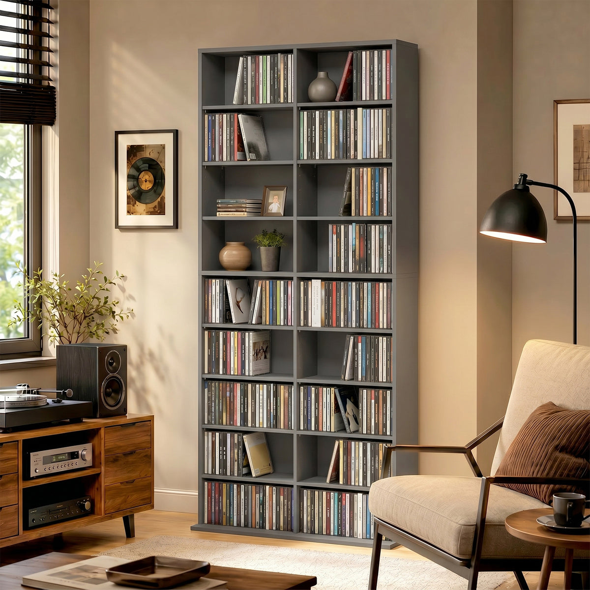 HOMCOM 640 Cd Storage Unit 360 Dvd Storage Tower W/ 18 Compartments