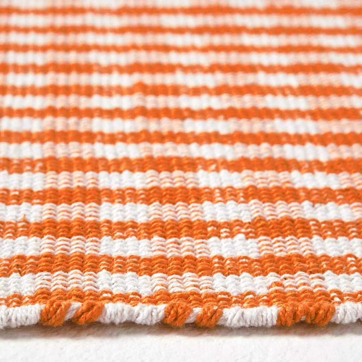 Cotton Gingham Check Rug Hand Woven | 120cm x 80cm | Orange