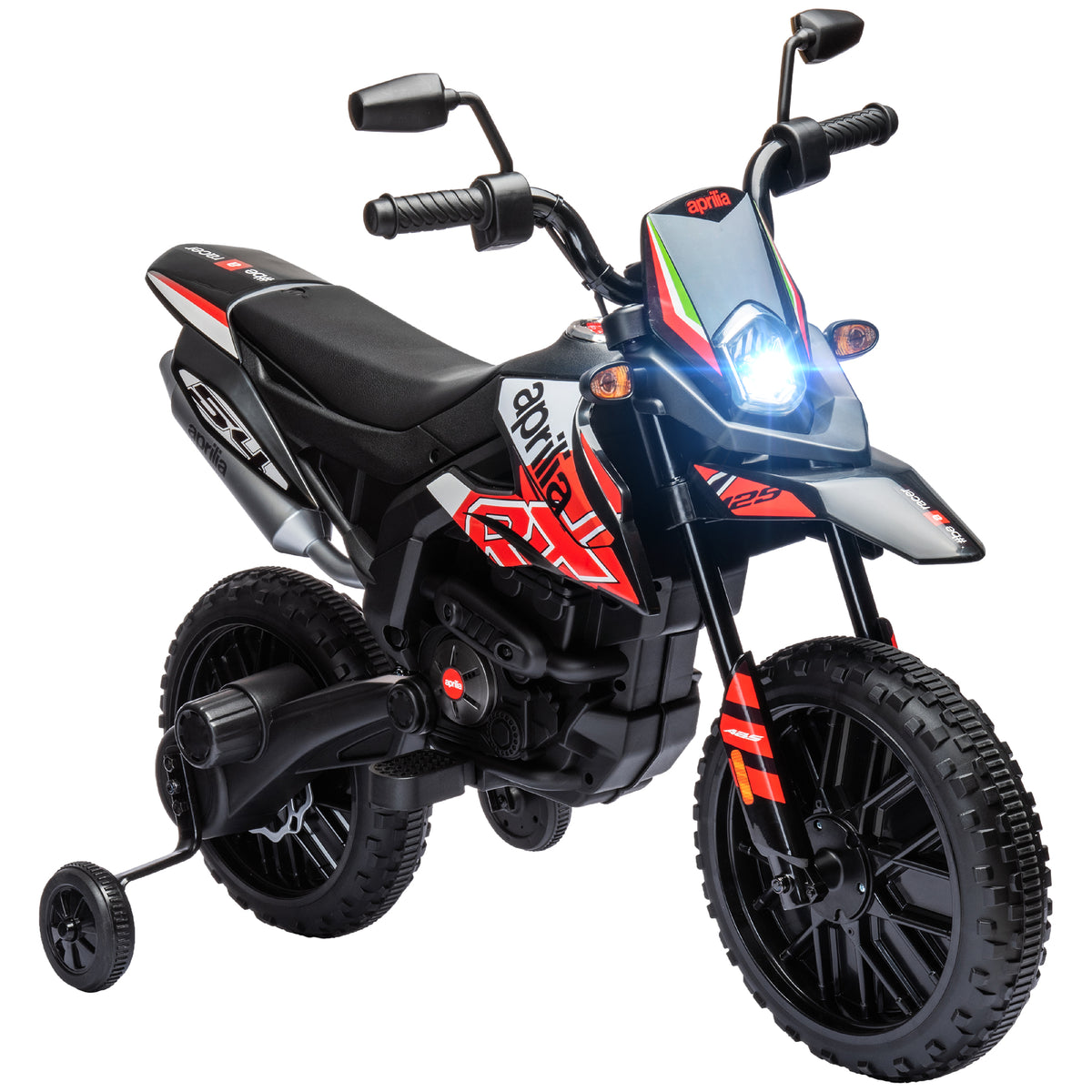 12v Aprilia Licenced Kids Electric Motorbike With Training Wheels | Red