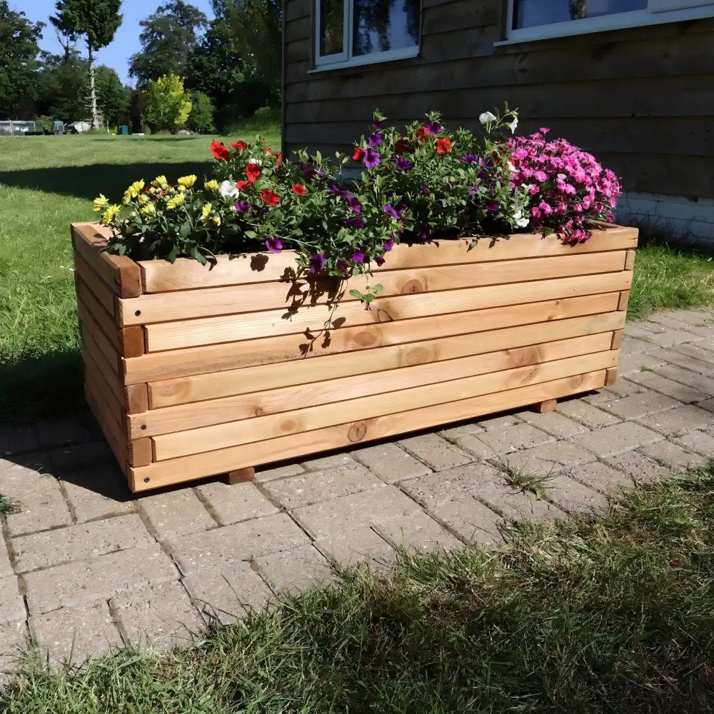 Pine Wooden Trough Planter With Feet | 120cm x 42cm x 38cm | Brown