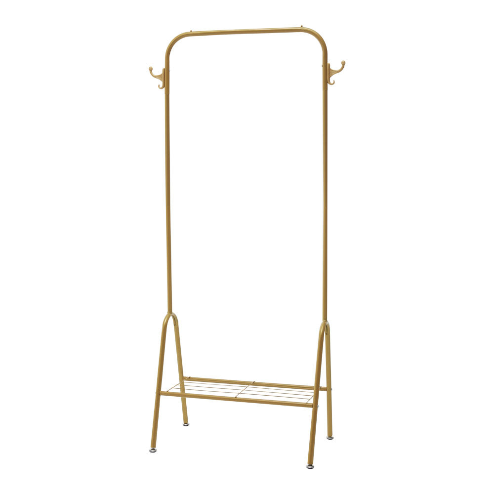 Freestanding Gold Clothes Rack With Bottom Shelf