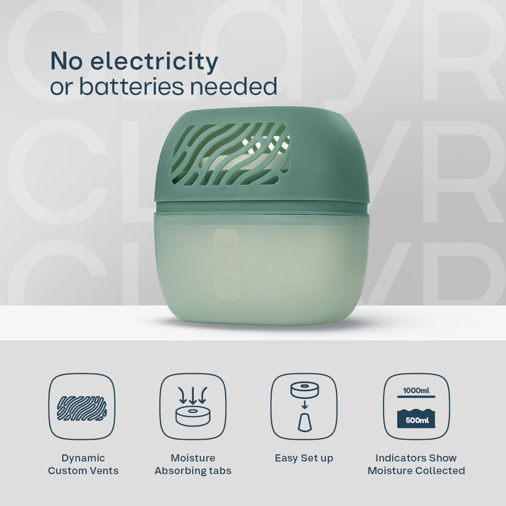 Reusable 1000ml Dehumidifier With 2 Calcium Chloride Refill Tabs | Sage Green