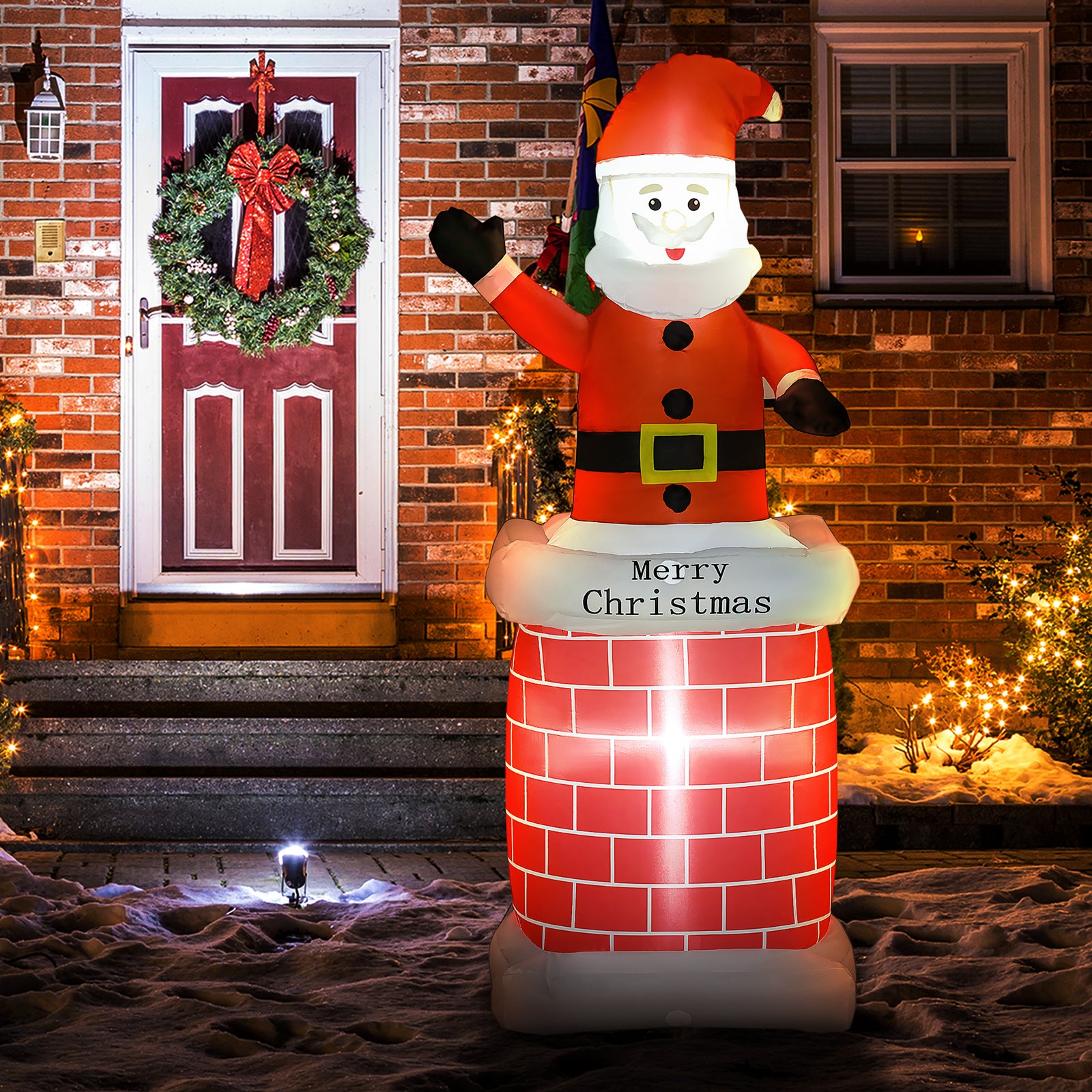 7ft Christmas Inflatable Santa Claus From Chimney Led