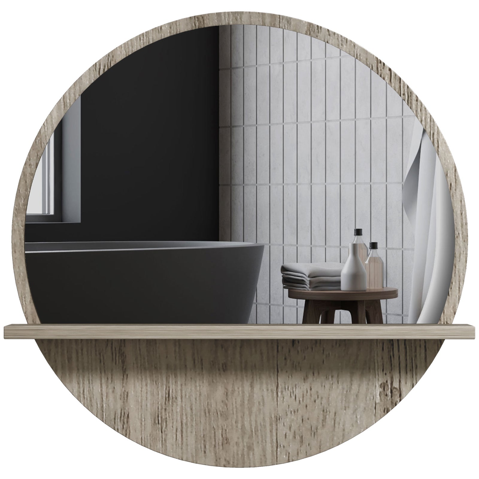 Round Mirror For Wall Makeup Mirror With Shelf | One Size | Gray