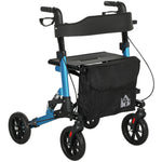 Folding Rollator Walker With Seat, Backrest, Bag, 4 Wheels | One Size | Blue