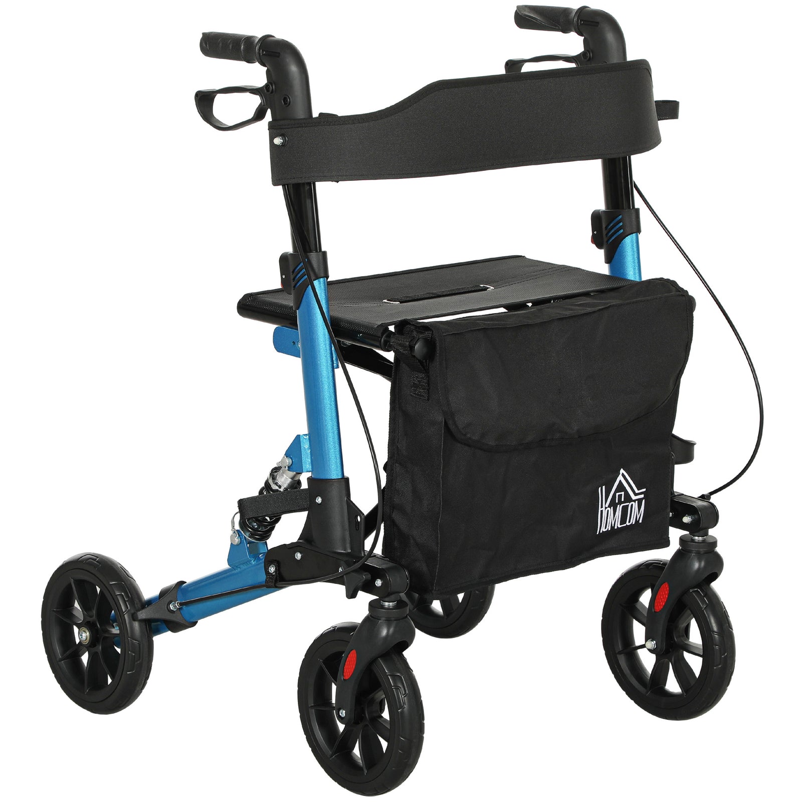 Folding Rollator Walker With Seat, Backrest, Bag, 4 Wheels | One Size | Blue