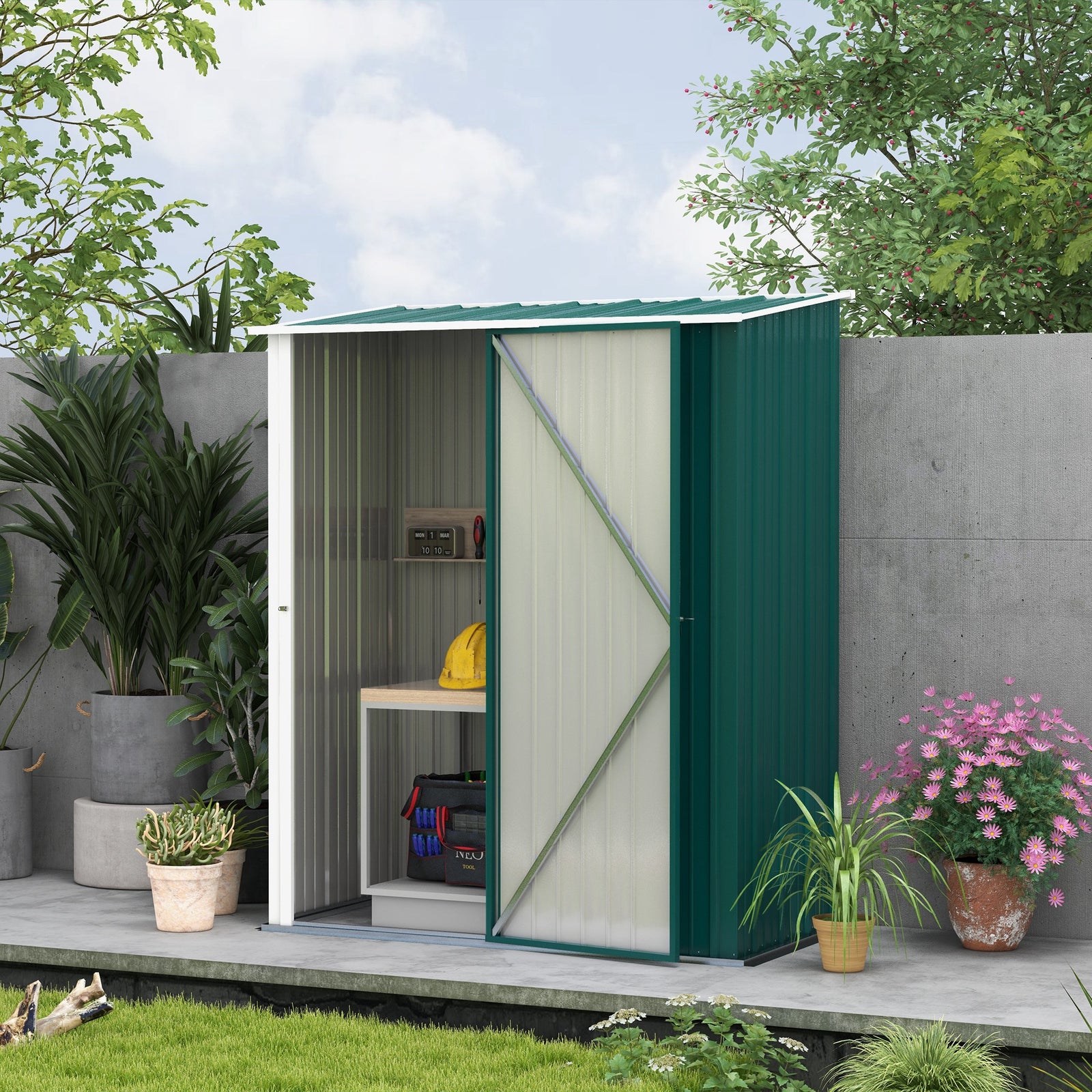Outdoor Storage Shed Steel Garden Shed With Lockable Door | Green