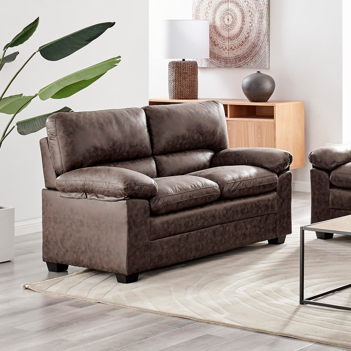Oxford Faux Leather Sofa 2 Seater | Chocolate