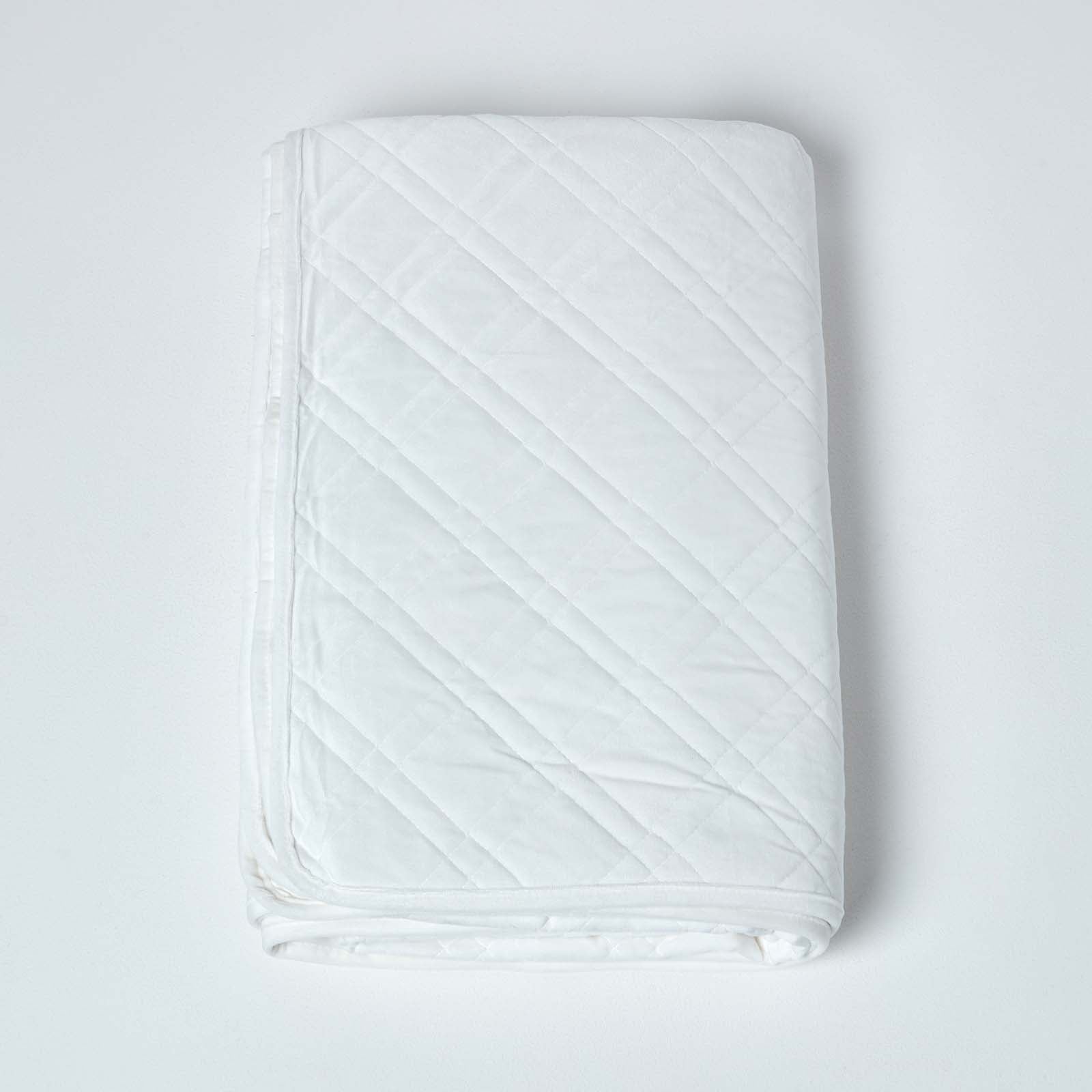 Paragon Diamond Pattern Geometric Velvet Bedspread | 200cm x 200cm | Cream