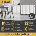 Electric Panel Heater Oil Filled Radiator Day Timer Wall Mounted Low Energy Retention Digital Thermostat Convector | 1500w | White