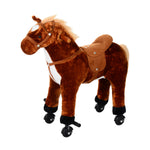 Child Boys Walking Horse Riding Toy Plush Walk Pony Wheels W/ Sound | Brown