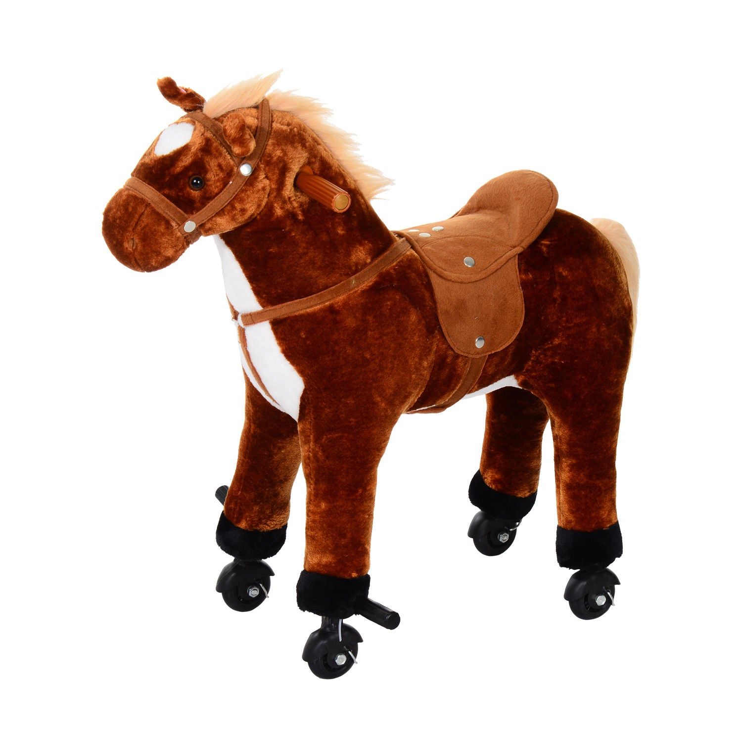 Child Boys Walking Horse Riding Toy Plush Walk Pony Wheels W/ Sound | Brown