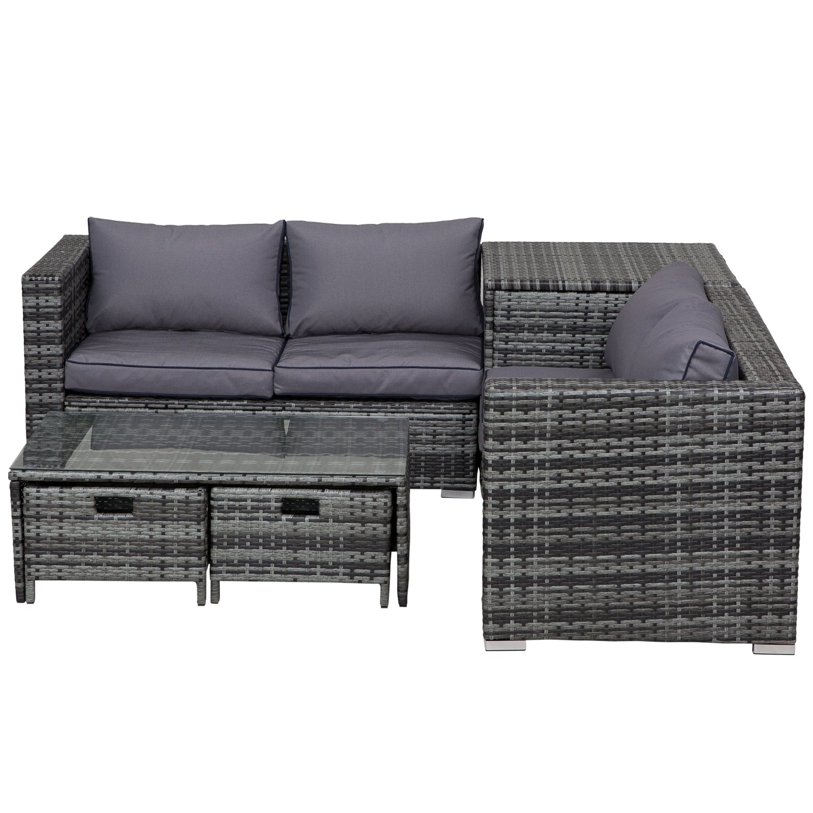 Rattan Furniture Sofa Storage Table Set W/ 2 Drawers Table | Gray
