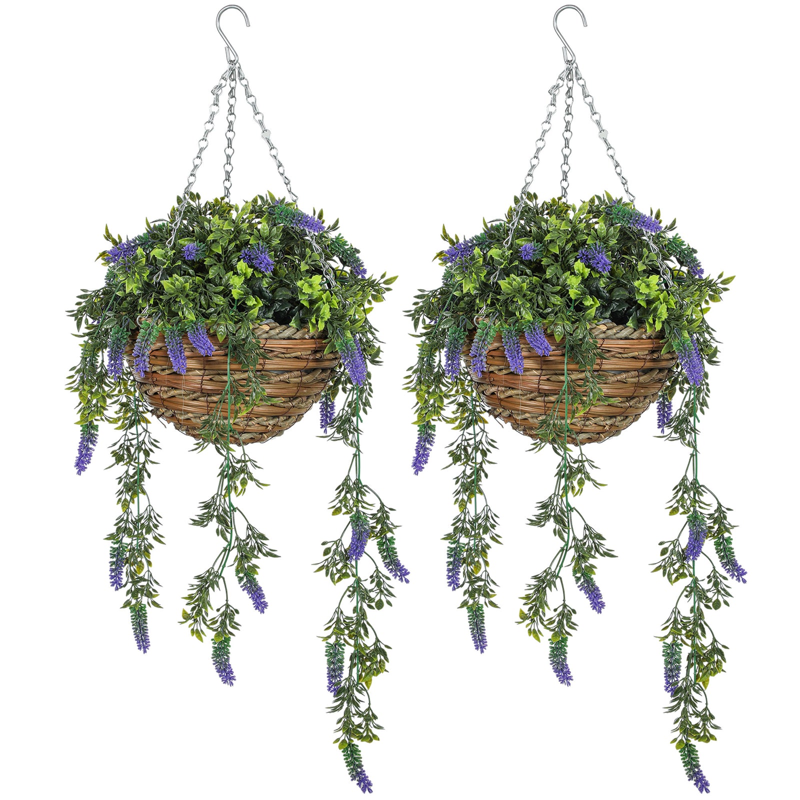 Set Of 2 Artificial Plants, Lavender Flowers In Basket