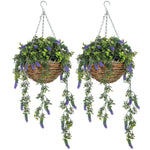 Set Of 2 Artificial Plants, Lavender Flowers In Basket
