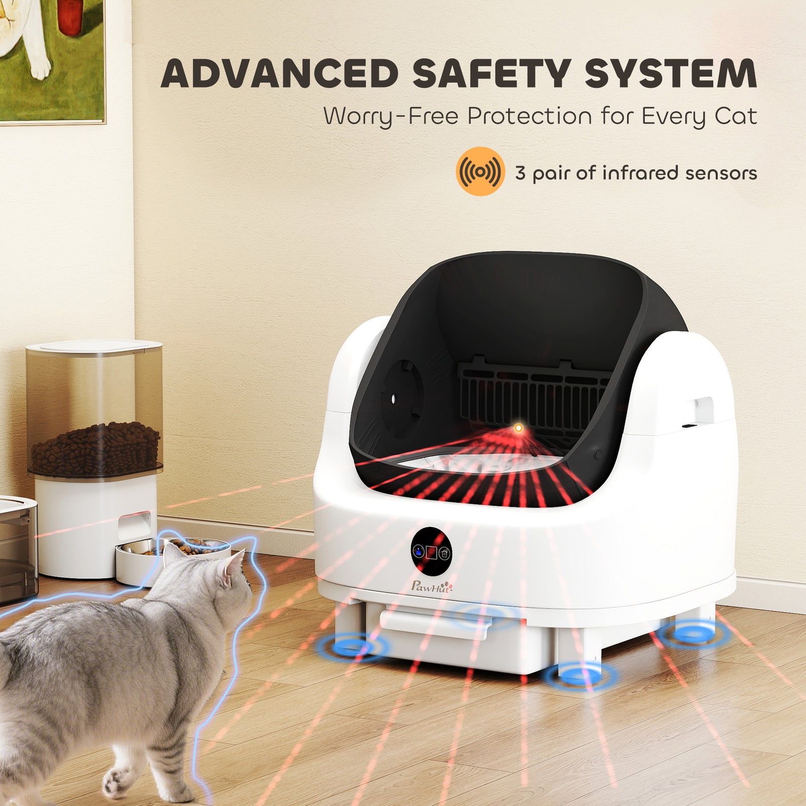 PawHut Self Cleaning Cat Litter Tray With Integrated Security Protection