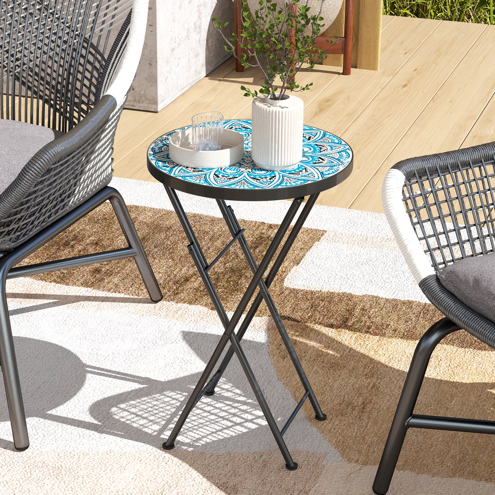 Mosaic Garden Table, 35.5cm Folding Coffee Table | Blue