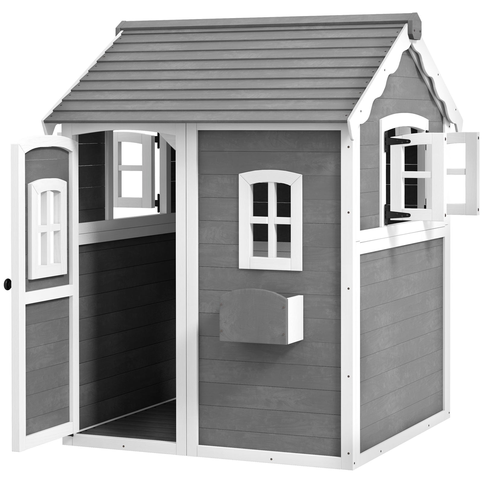 Wooden Wendy House For Kids With Floor, For Gardens, Patios - Grey