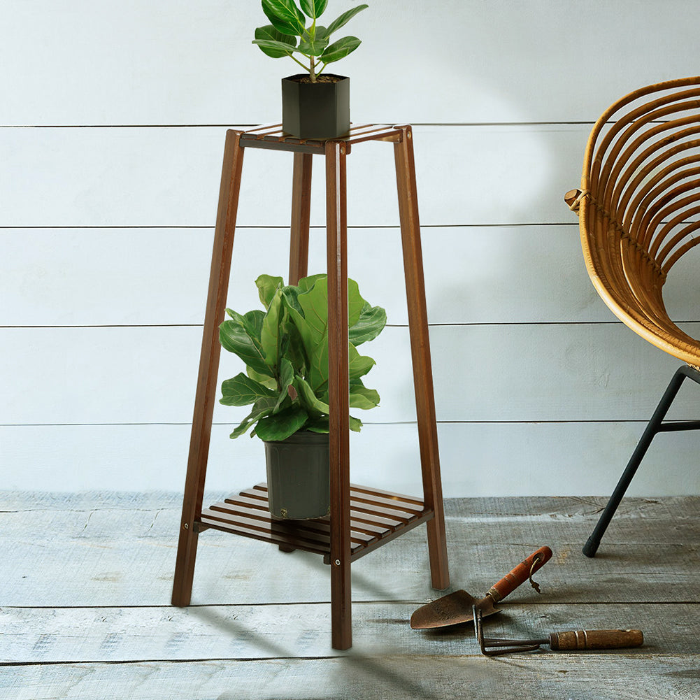 Vintage 2-tier Solid Wood Plant Stand Indoor Plant Display Shelf Rustic Wooden Flower Holder