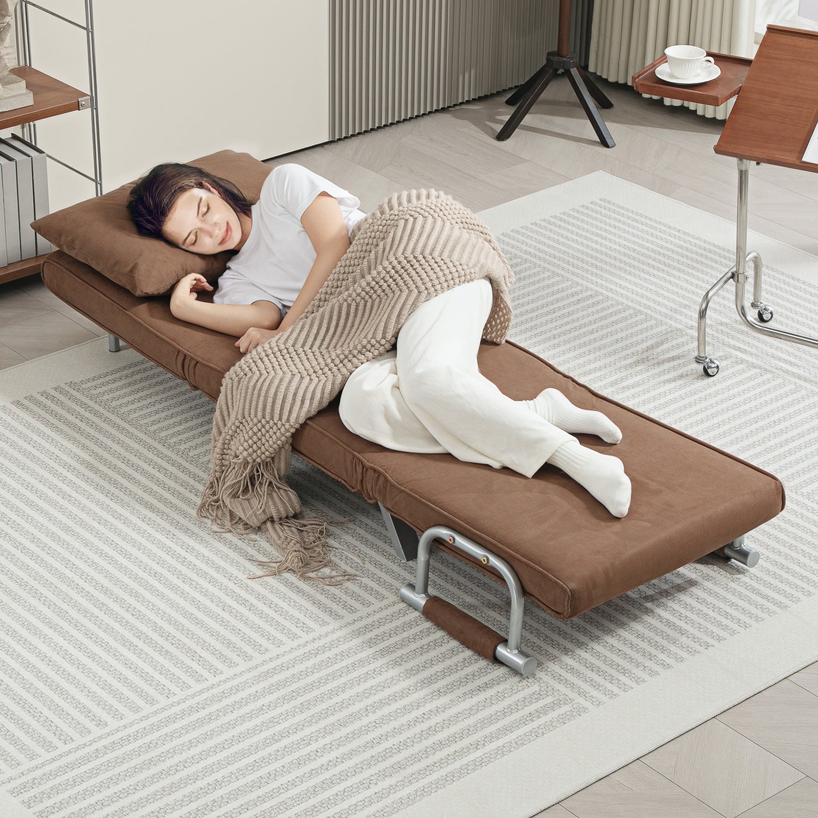 Sofa Bed Foldable Portable Armchair Sleeper With Pillow | One Size | Brown