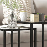 HOMCOM Nesting Tables Set Of 2, End Table With Tempered Glass Top, Black