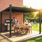 Outsunny 3 X 3 M Louvered Pergola W/ Solar Led Lights, Patio Gazebo Pergola