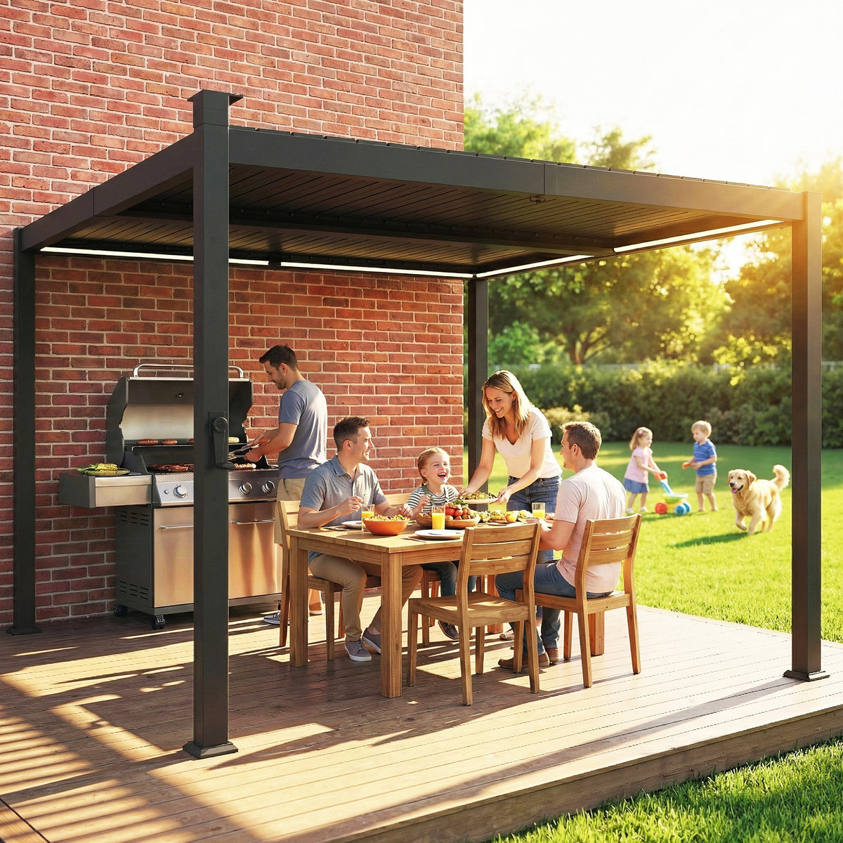 3 X 3 M Louvered Pergola W/ Solar Led Lights, Patio Gazebo Pergola