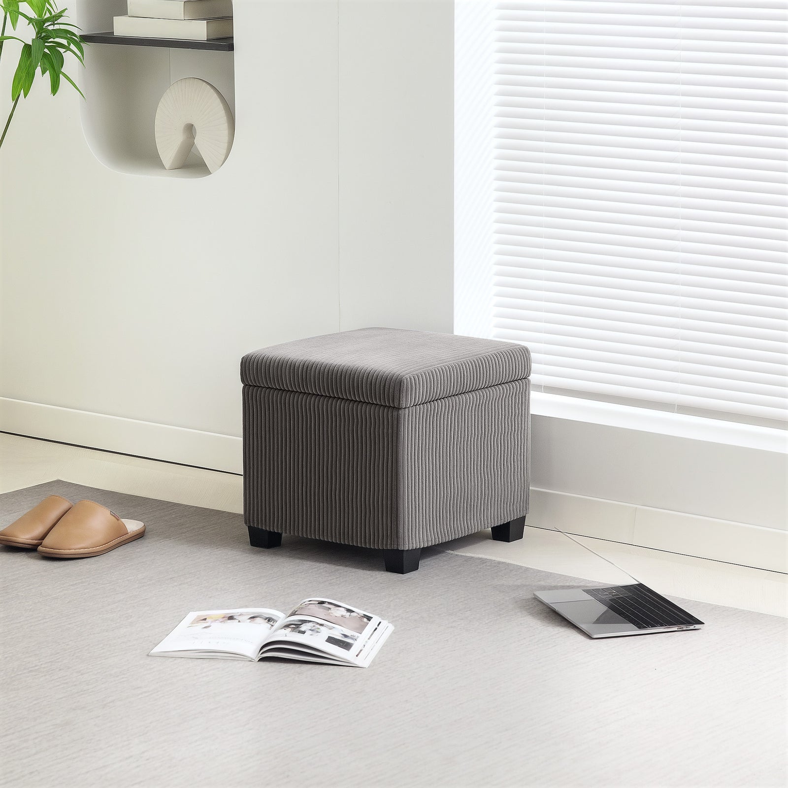 40cm Ottoman Storage Box With Removable Lid, Foot Rest | Grey