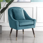 Octavia 74cm Wide Pillow Back Velvet Fabric Accent Chair With Steel Tipped Walnut Colour Wooden Legs | Green