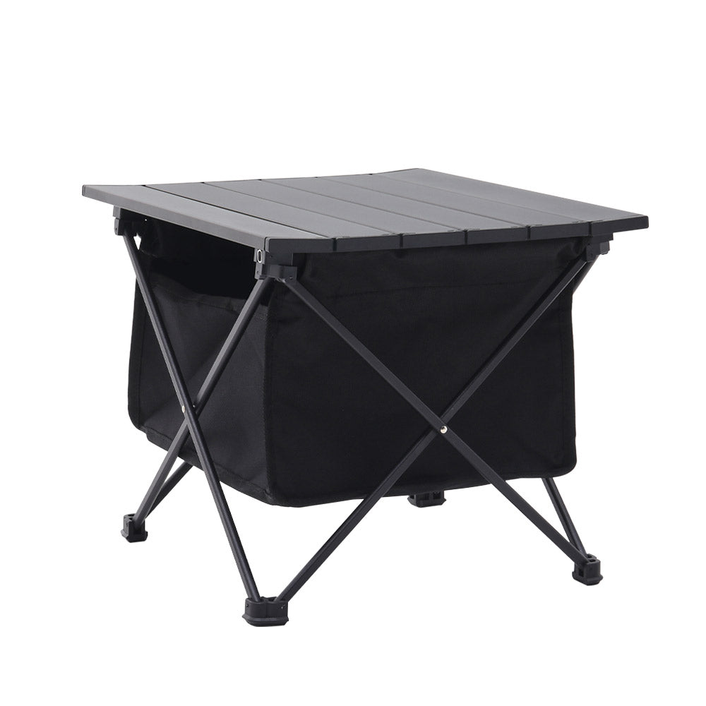 Aluminum Portable Roll-top Camp Table With Storage Basket | Small | Black
