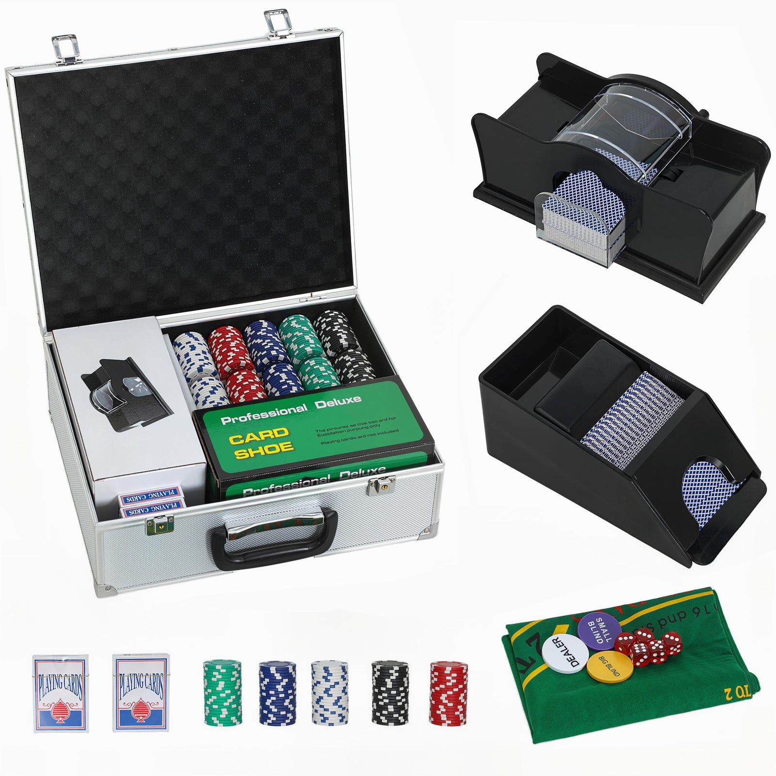 300-piece Texas Holdem Poker Chips Set With Card Shuffler